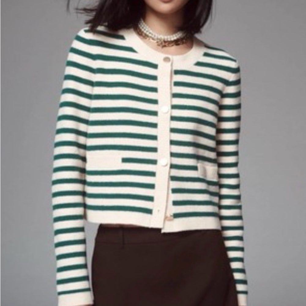 NVLT Cream and Green Striped Cardigan